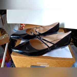 Only Makers black patent strappy flats